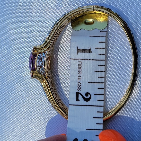 Bangle bracelet with security clasp 925 mark with goldtone. Multi-gemsto…